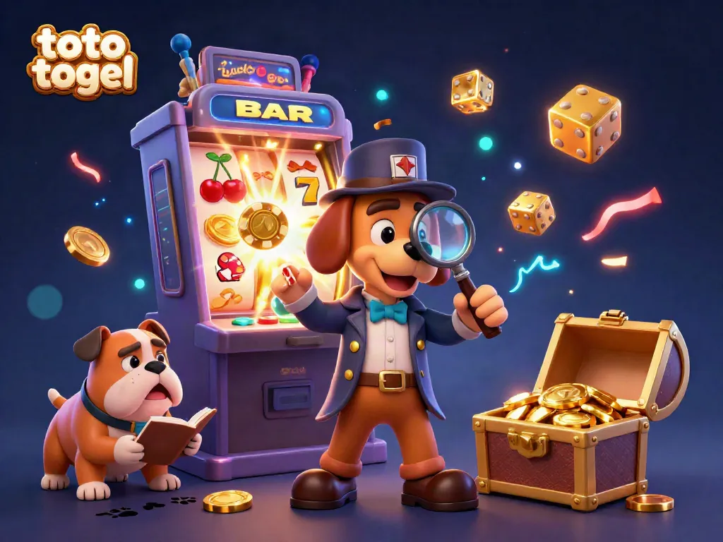 Detective bloodhound and bulldog unraveling the clues of toto togel amid casino treasures