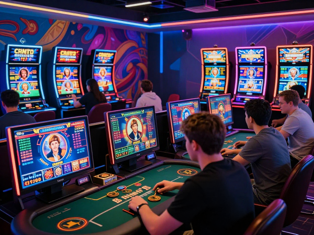 Engaging scene of a crypto casino showcasing players enjoying games with vibrant digital elements.
