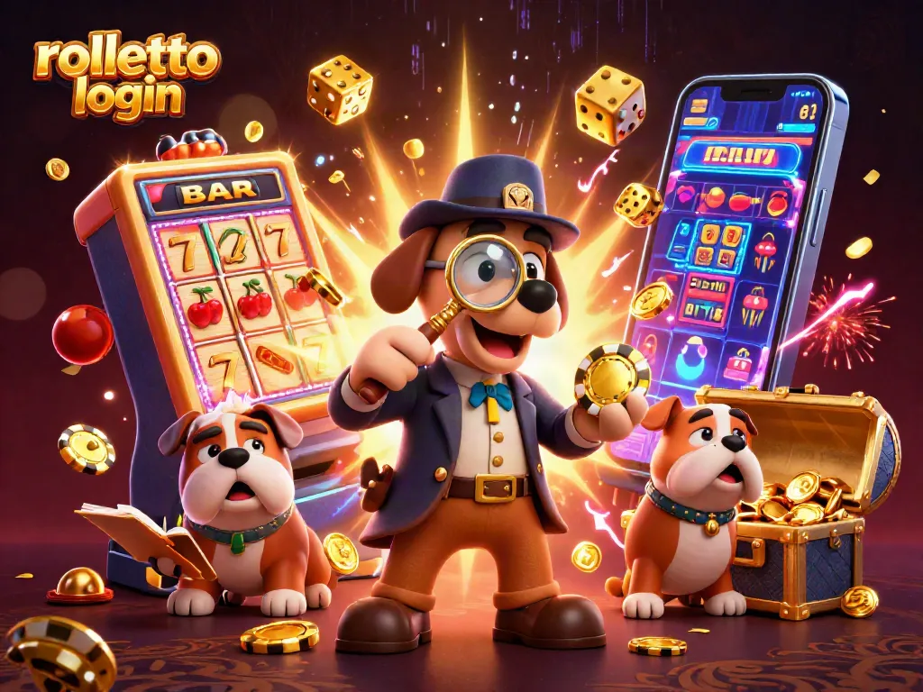 Experience rolletto login with a detective-themed 3D illustration showcasing exciting casino games and vibrant action.