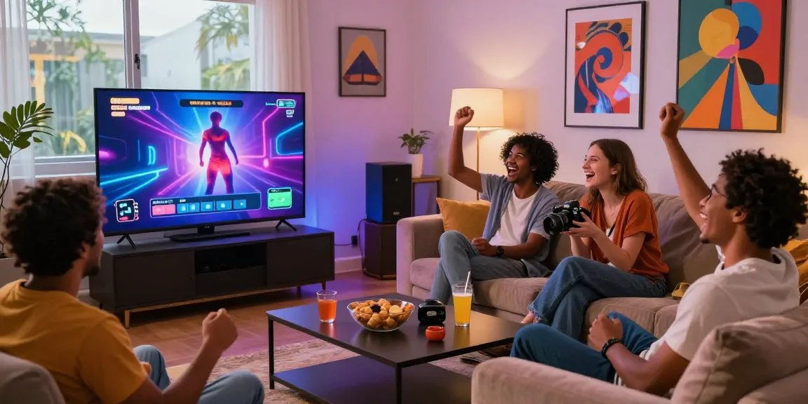 Group of friends playing interactive free porn games in a cozy living room.
