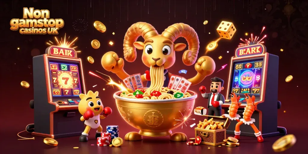 Engaging scene showcasing Non gamstop casinos UK with vibrant 3D characters and casino elements.