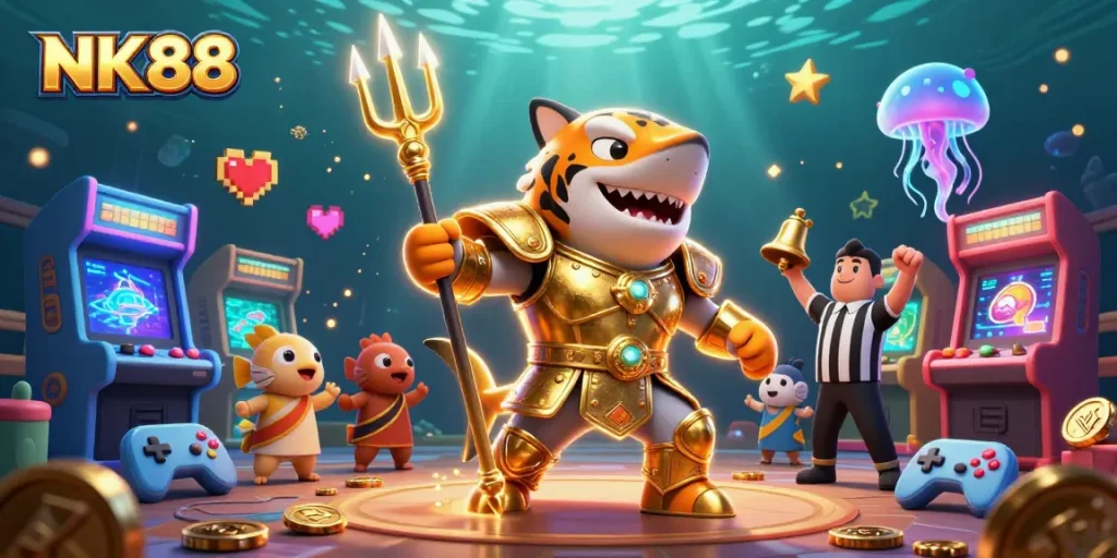 Engage in thrilling gaming action with NK88's vibrant underwater casino scene.