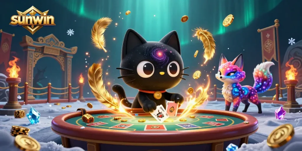 Experience the excitement of betting at sunwin with a celestial casino scene featuring stunning characters and dynamic elements.